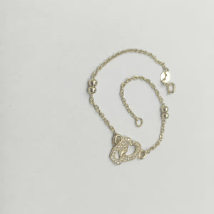 PULSERA TEJIDO ESPECIAL CORAZONES CON CIRCONIAS 14K 18 CM 2.4 GR (NUEVO)