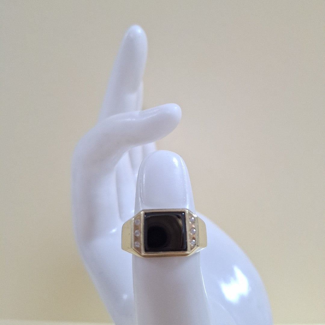 ANILLOS CON ONIX Y CIRCONIAS 10K TALLA 11 3.9 GR (NUEVO)
