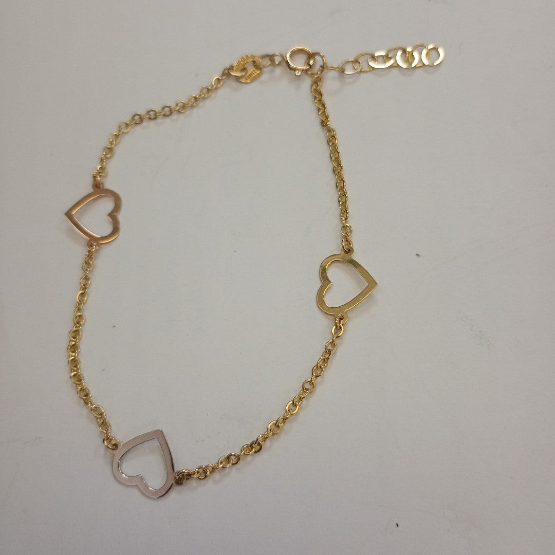 PULSERA ESPECIAL CON CORAZONES CONBINADOS 14K 18 CM 1.7 GR (NUEVO)