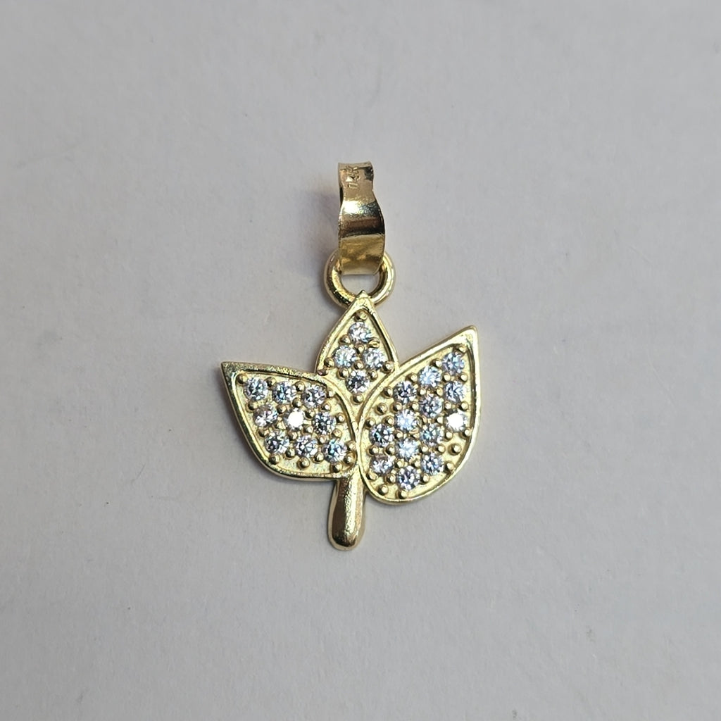 DIJE TEJIDO HOJAS CON CIRCONIAS 14K 0.9 GR (NUEVO)