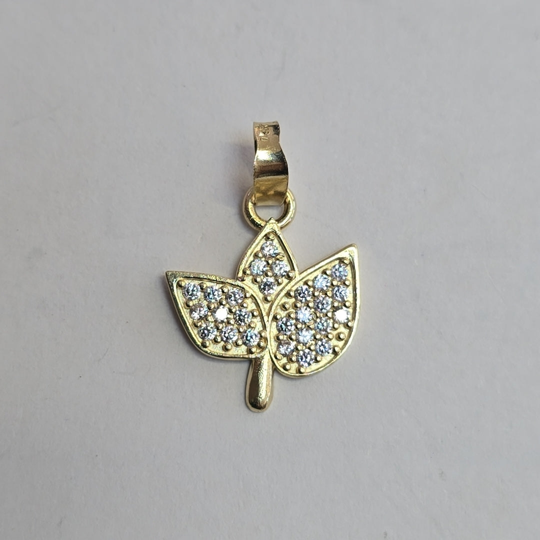 DIJE TEJIDO HOJAS CON CIRCONIAS 14K 0.9 GR (NUEVO)