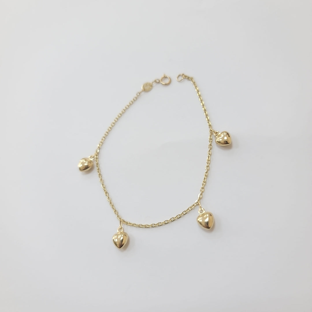 PULSERA ESP CON FIG CORAZONES 14K 18 CM 1.8 GR (NUEVO)