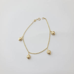 PULSERA ESP CON FIG CORAZONES 14K 18 CM 1.8 GR (NUEVO)