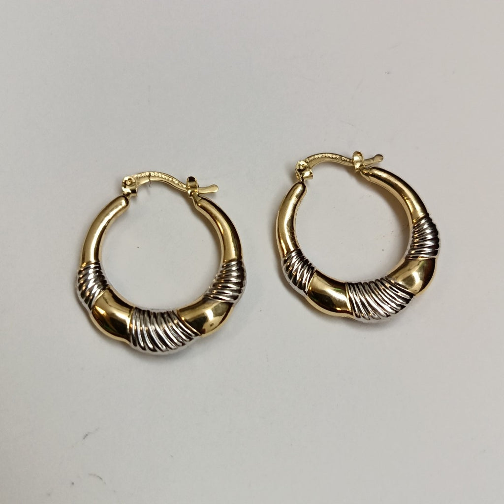 ARETES ARRACADAS HUECAS COMBINADAS 14K 2.5 GR (NUEVO)