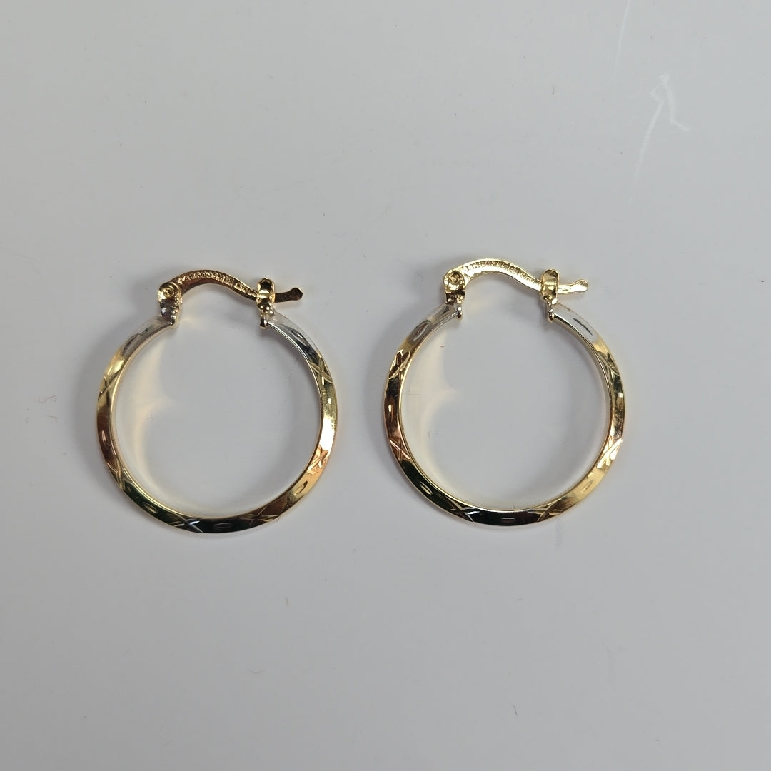 ARETES TEJIDO ARRACADAS BISELADAS COMBINADAS 14K 1.4 GR (NUEVO)