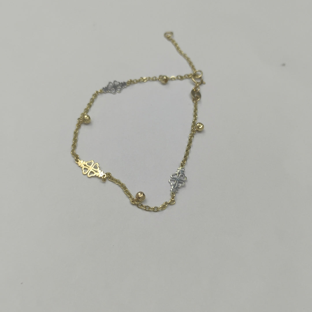 PULSERA ESPECIAL CON TREBOL 14K 18 CM 1.8 GR (NUEVO)