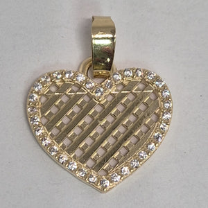 DIJE TEJIDO CORAZON CON CERCO DE CIRCONIAS 14K 1.2 GR (NUEVO)