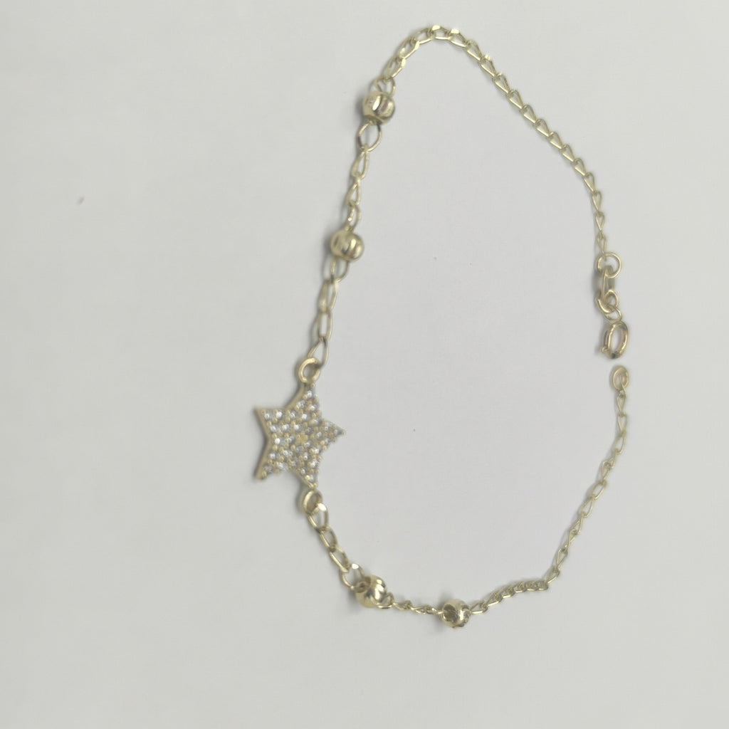 PULSERA ESPECIAL CON ESTRELLA Y CIRCONIAS 14K 18 CM 1.5 GR (NUEVO)