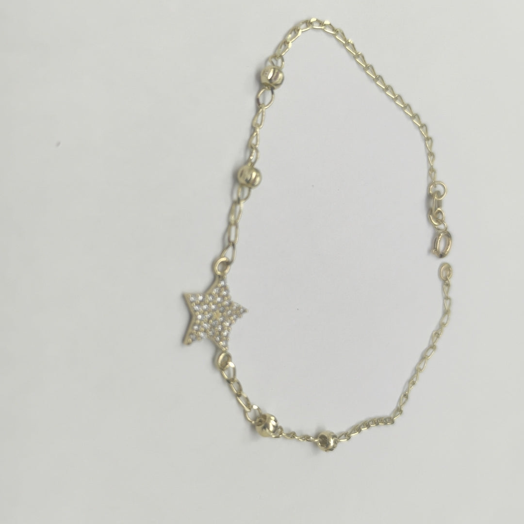 PULSERA ESPECIAL CON ESTRELLA Y CIRCONIAS 14K 18 CM 1.5 GR (NUEVO)