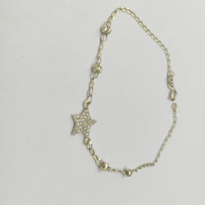 PULSERA ESPECIAL CON ESTRELLA Y CIRCONIAS 14K 18 CM 1.5 GR (NUEVO)