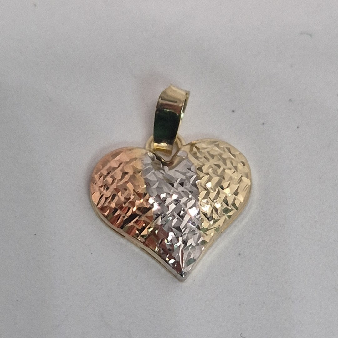 DIJE TEJIDO CORAZON LABRADO COMBINADO 14K 1.2 GR (NUEVO)