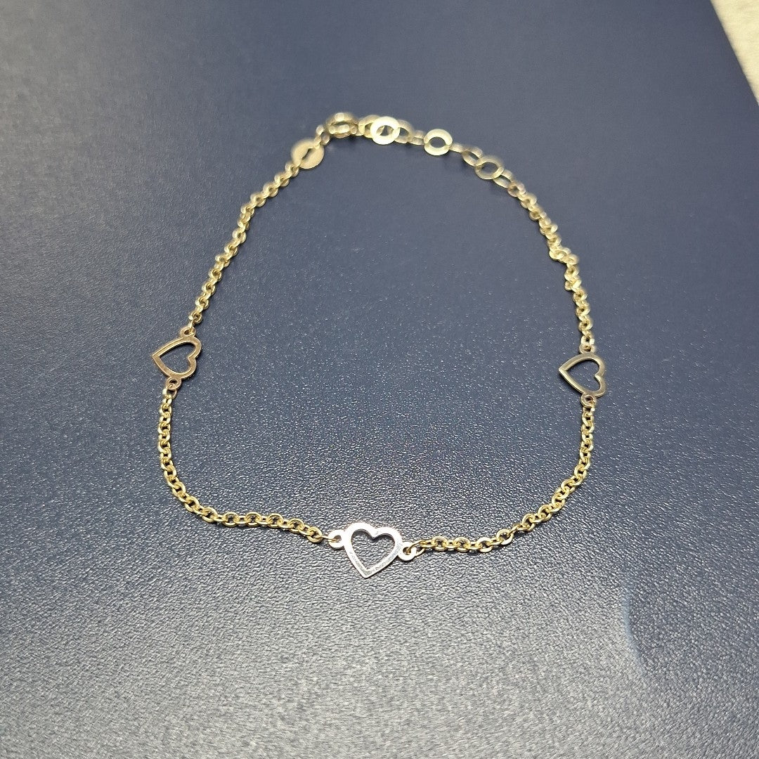 PULSERA ESPECIAL CON CORAZONES 10K 18 CM 1.2 GR (NUEVO)