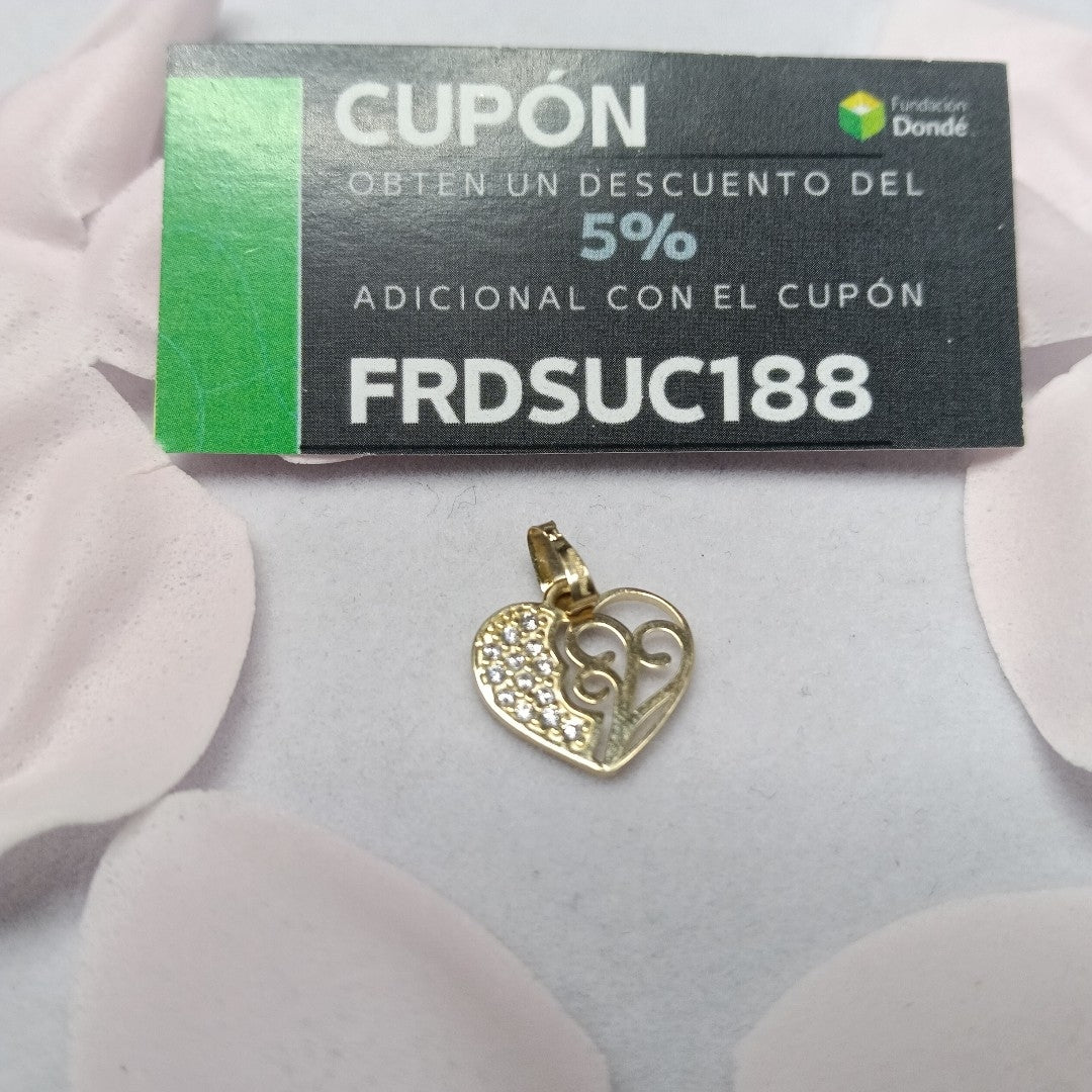 DIJE TEJIDO CORAZON CON CIRCONIAS Y ARBOL DE LA VIDA 14K 0.8 GR (NUEVO)
