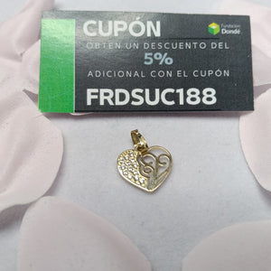 DIJE TEJIDO CORAZON CON CIRCONIAS Y ARBOL DE LA VIDA 14K 0.8 GR (NUEVO)