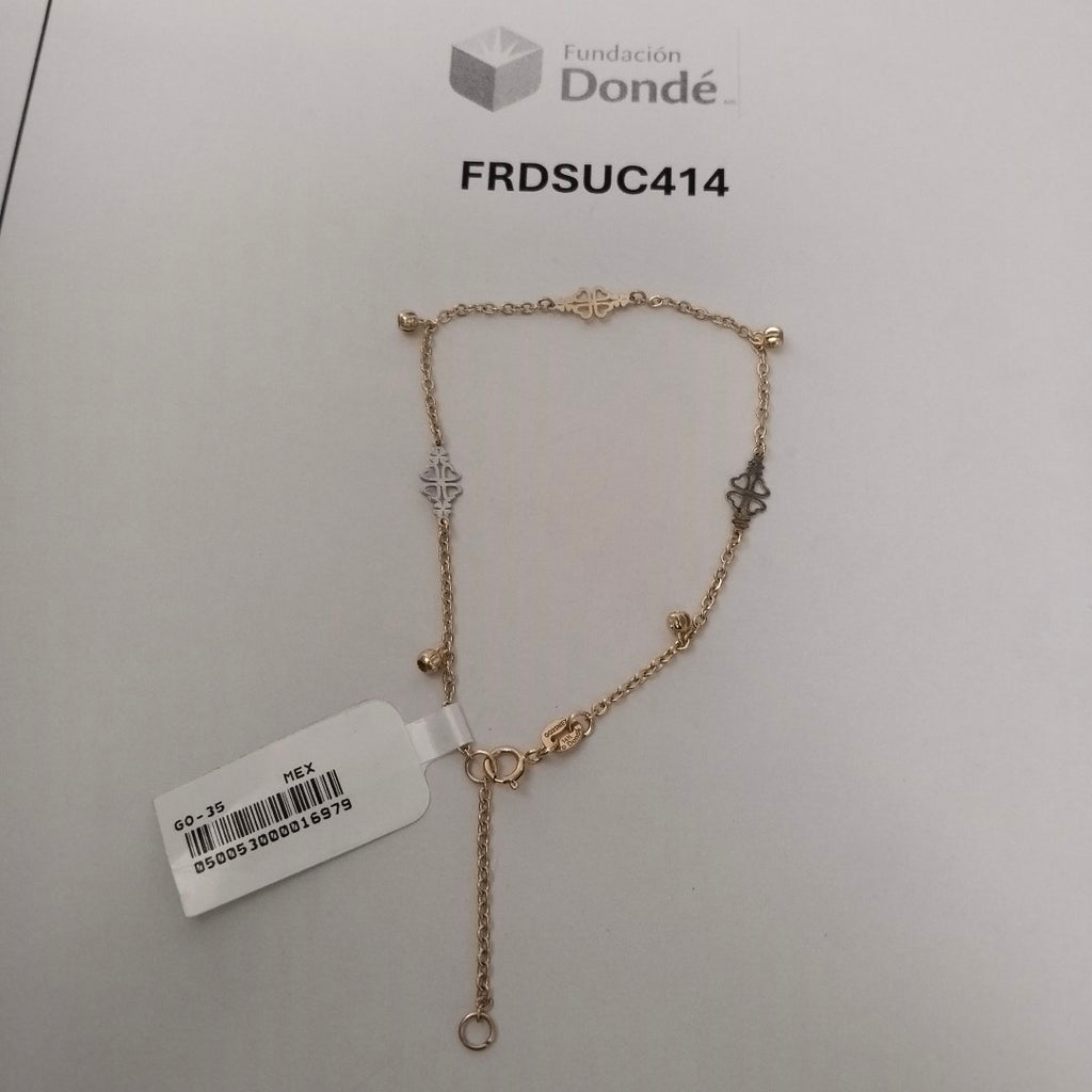 PULSERA ESPECIAL CON TREBOL 14K 18 CM 1.9 GR (NUEVO)