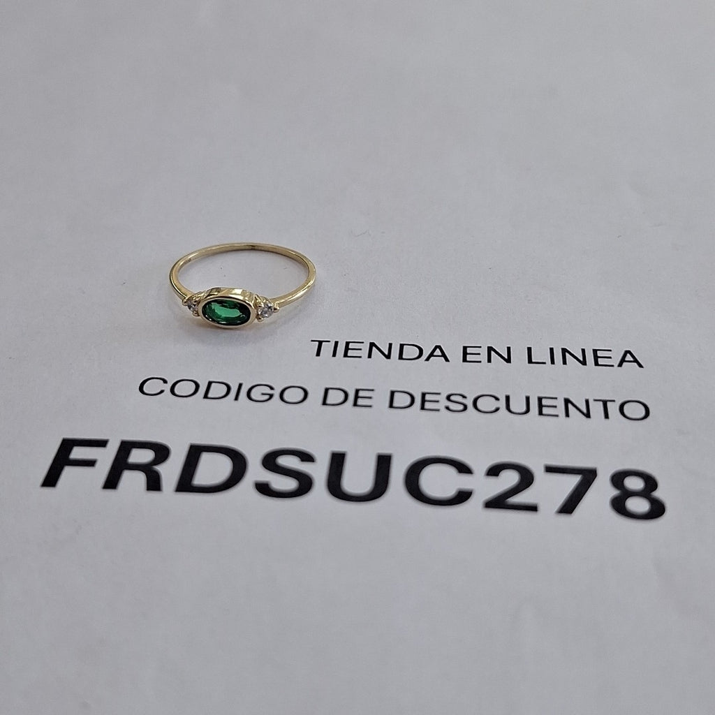 ANILLOS TEJIDO ANILLITO C CIRCONIAS Y PIEDRA VERDE 14K 7 1.1 GR (NUEVO)