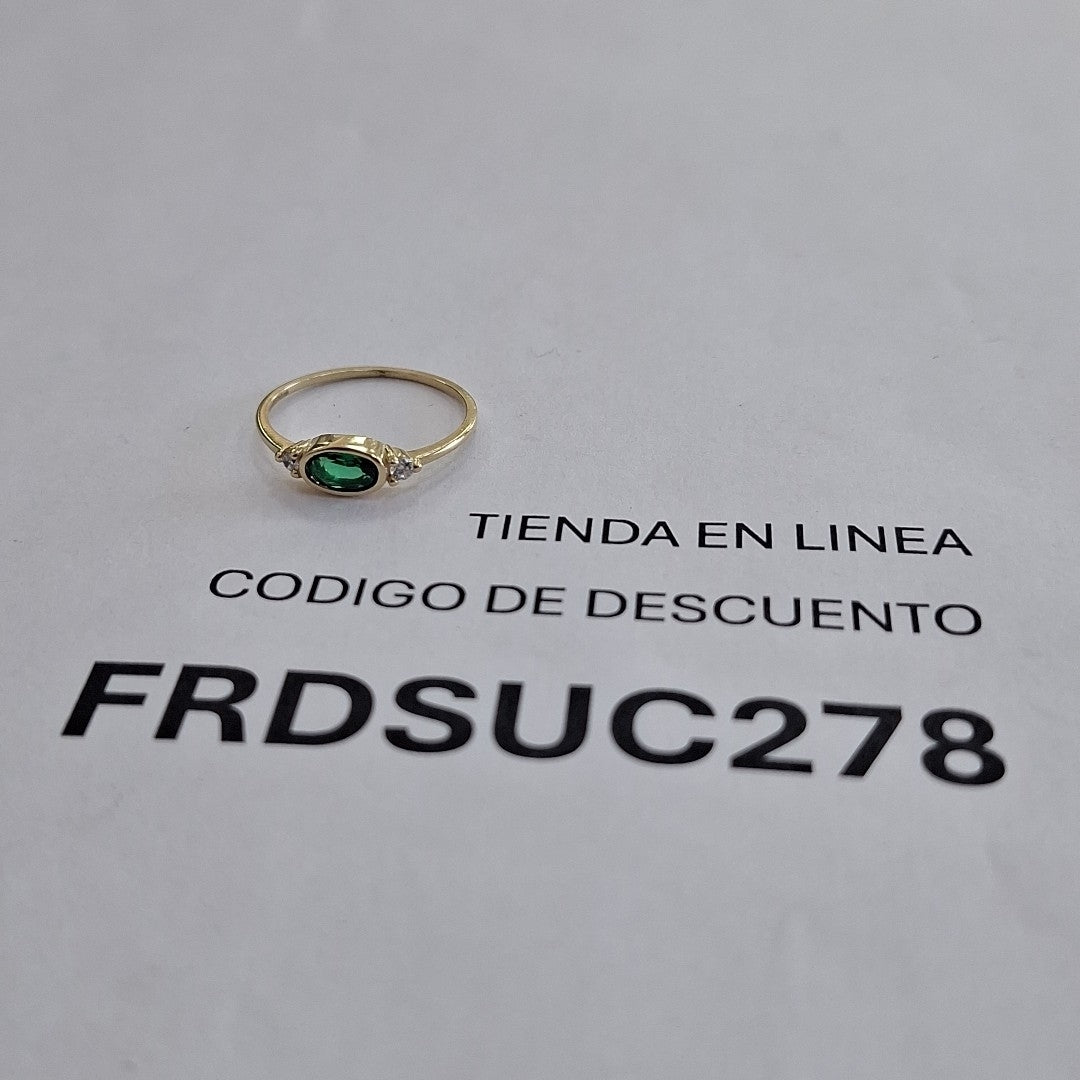 ANILLOS TEJIDO ANILLITO C CIRCONIAS Y PIEDRA VERDE 14K 7 1.1 GR (NUEVO)