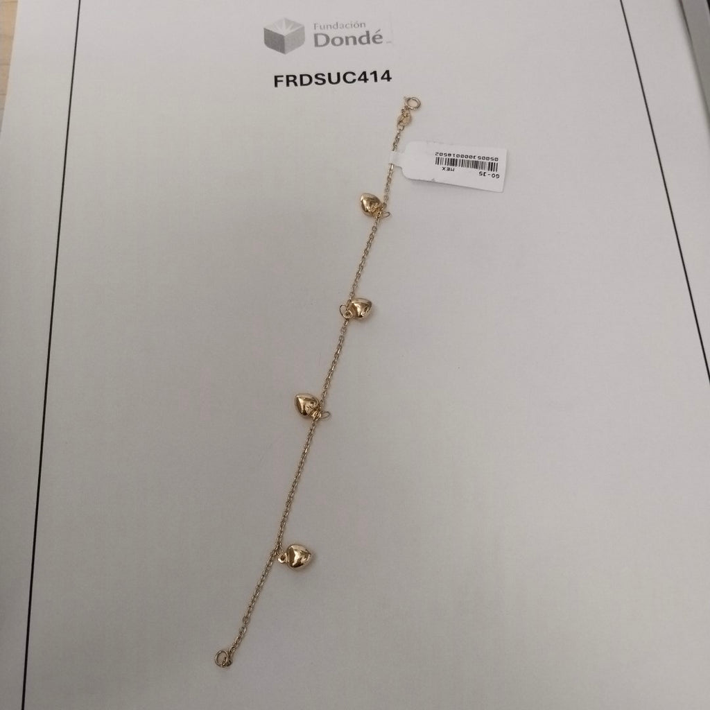 PULSERA ESP CON FIG CORAZONES 14K 18 CM 1.8 GR (NUEVO)