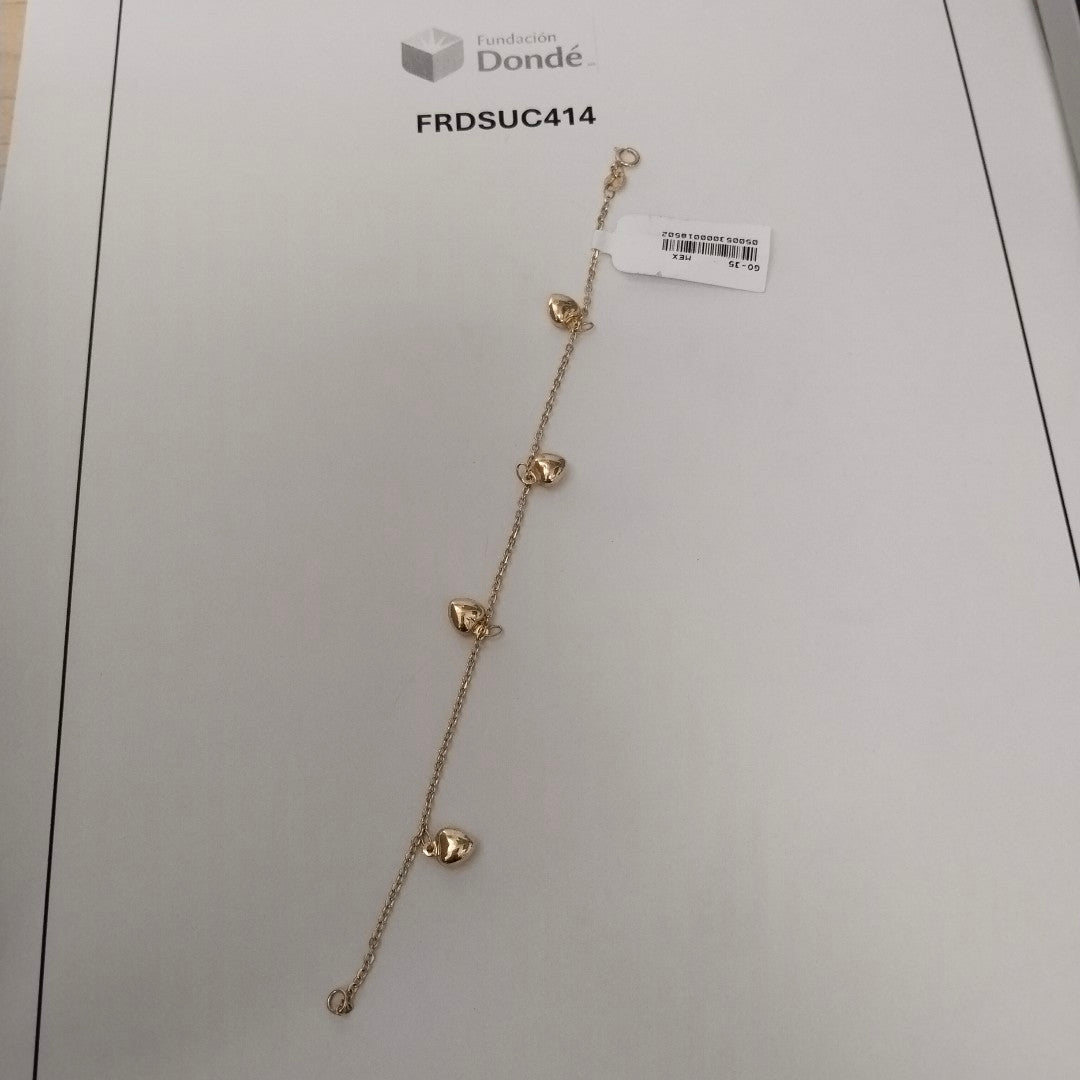 PULSERA ESP CON FIG CORAZONES 14K 18 CM 1.8 GR (NUEVO)