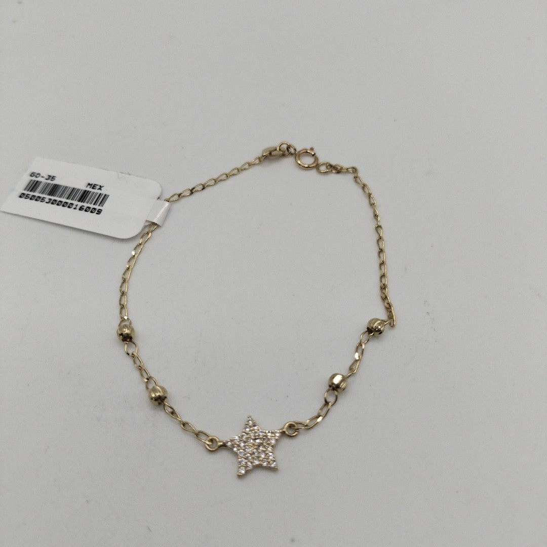 PULSERA ESPECIAL CON ESTRELLA Y CIRCONIAS 14K 18 CM 1.5 GR (NUEVO)