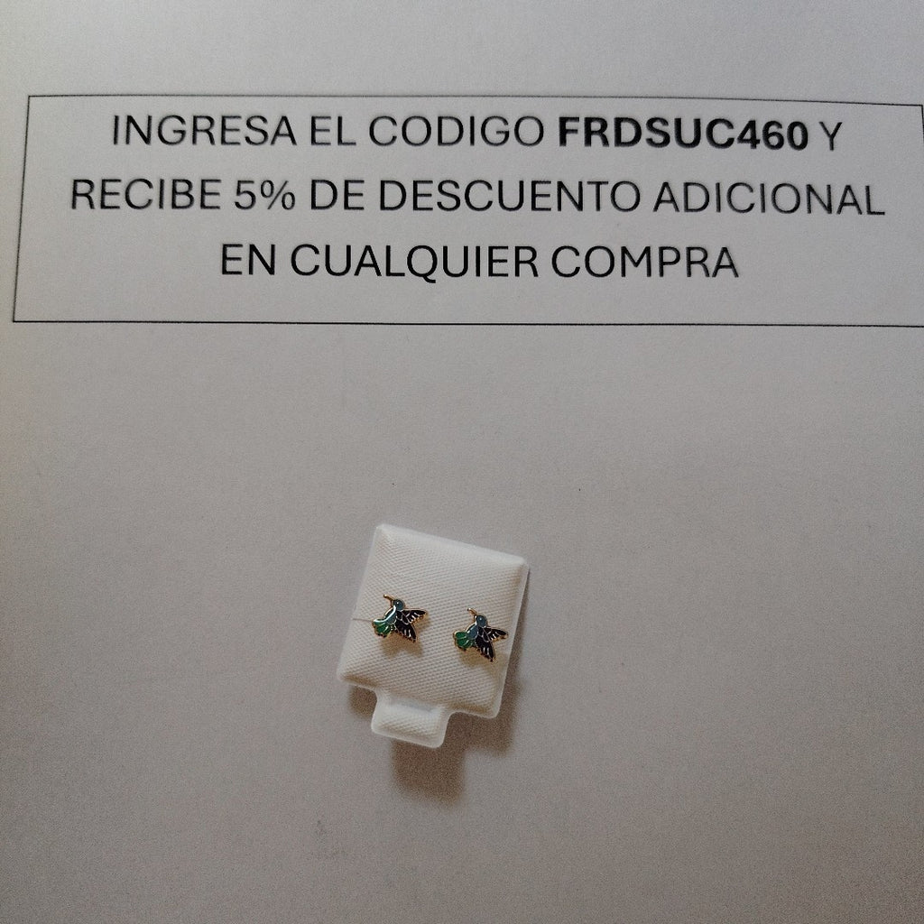 BROQUELES BROQUEL FIG COLIBRI ESMALTE AZUL 14K 0.2138 GR (NUEVO)