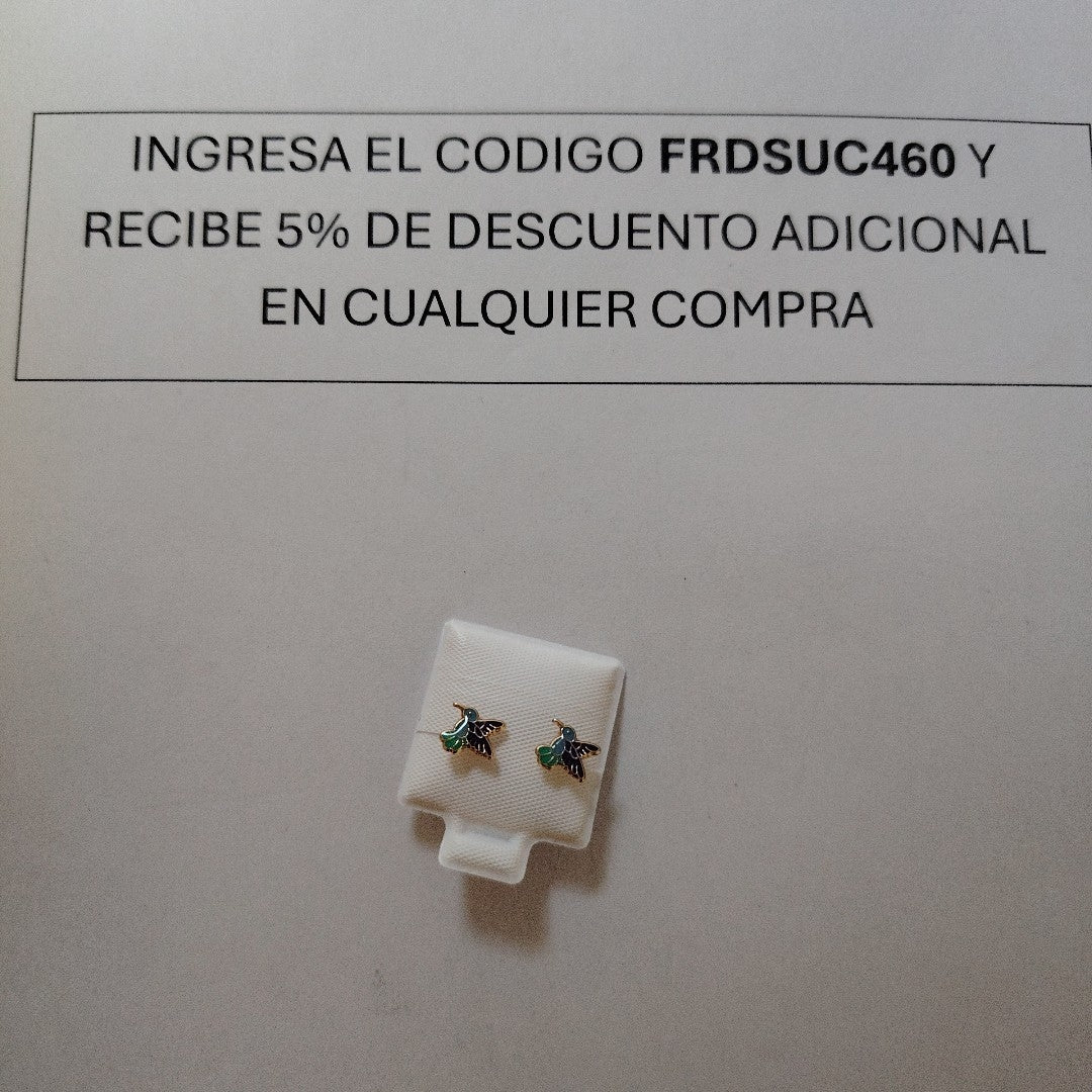 BROQUELES BROQUEL FIG COLIBRI ESMALTE AZUL 14K 0.2138 GR (NUEVO)