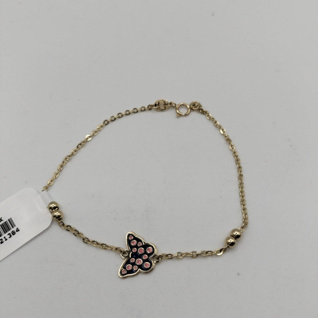 PULSERA TEJIDO ESPECIAL MARIPOSA CON ESMALTE 14K 18 CM 1.8 GR (NUEVO)