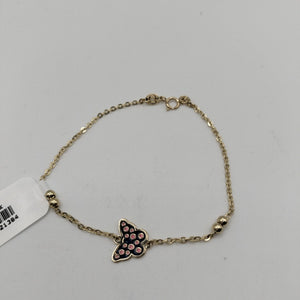 PULSERA TEJIDO ESPECIAL MARIPOSA CON ESMALTE 14K 18 CM 1.8 GR (NUEVO)