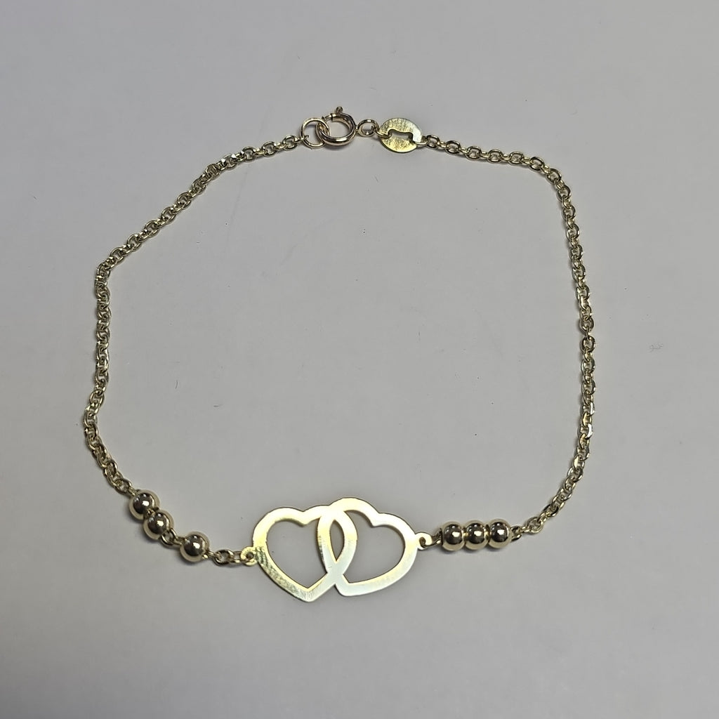 PULSERA TEJIDO ESPECIAL C CORAZONES 14K 18 CM 1.7 GR (NUEVO)