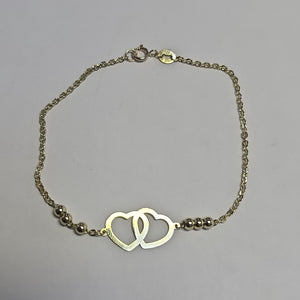 PULSERA TEJIDO ESPECIAL C CORAZONES 14K 18 CM 1.7 GR (NUEVO)