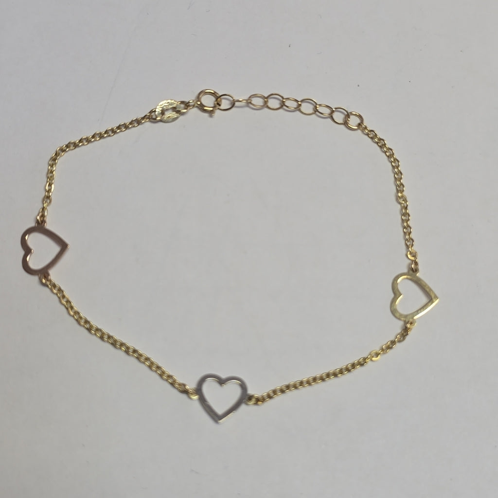 PULSERA ESPECIAL CON CORAZONES CONBINADOS 14K 18 CM 1.6 GR (NUEVO)