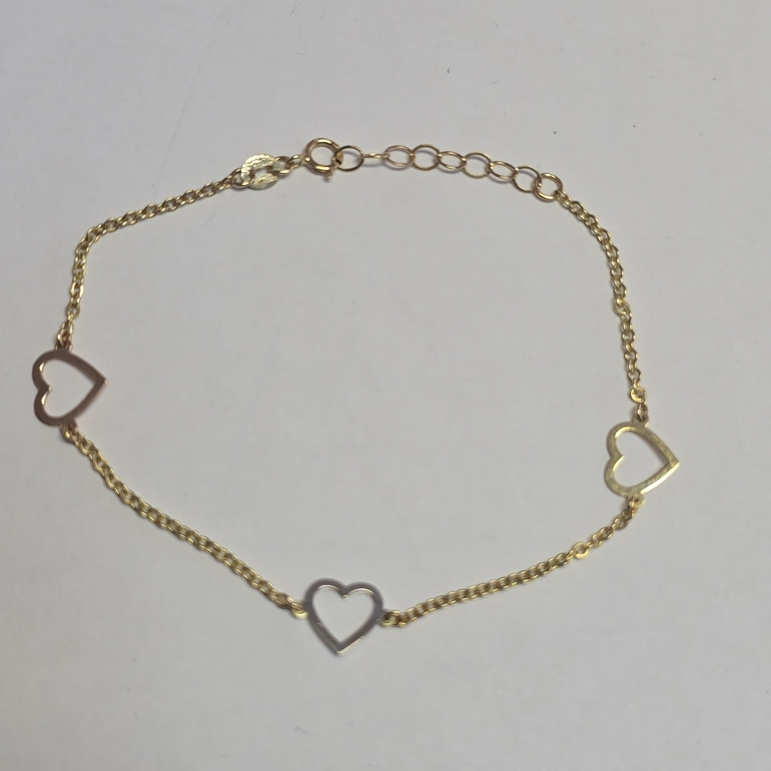 PULSERA ESPECIAL CON CORAZONES CONBINADOS 14K 18 CM 1.6 GR (NUEVO)