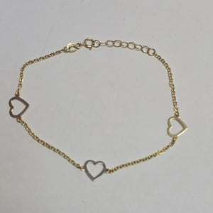 PULSERA ESPECIAL CON CORAZONES CONBINADOS 14K 18 CM 1.6 GR (NUEVO)