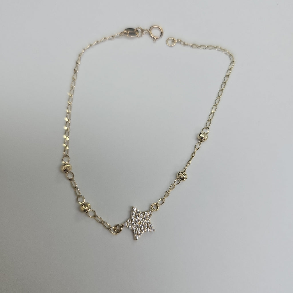 PULSERA ESPECIAL CON ESTRELLA Y CIRCONIAS 14K 18 CM 1.4 GR (NUEVO)