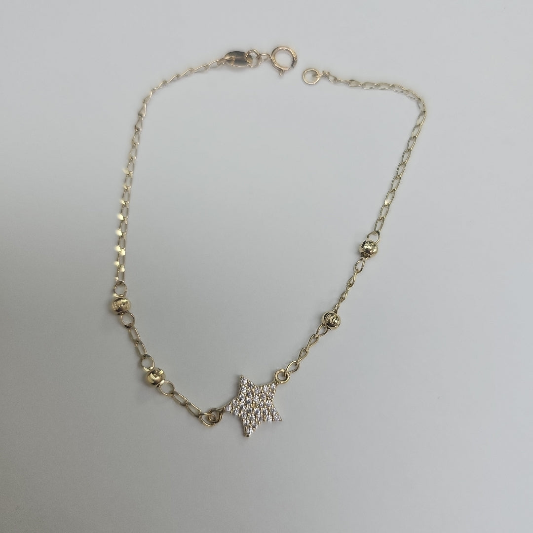 PULSERA ESPECIAL CON ESTRELLA Y CIRCONIAS 14K 18 CM 1.4 GR (NUEVO)