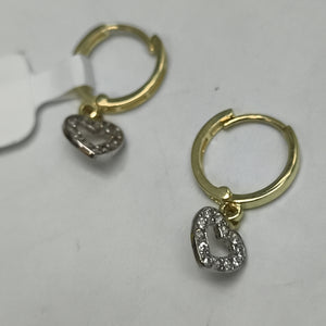 ARETES HUGGIES CON DIJE CORAZON Y CIRCONIAS 14K 2.2 GR (NUEVO)