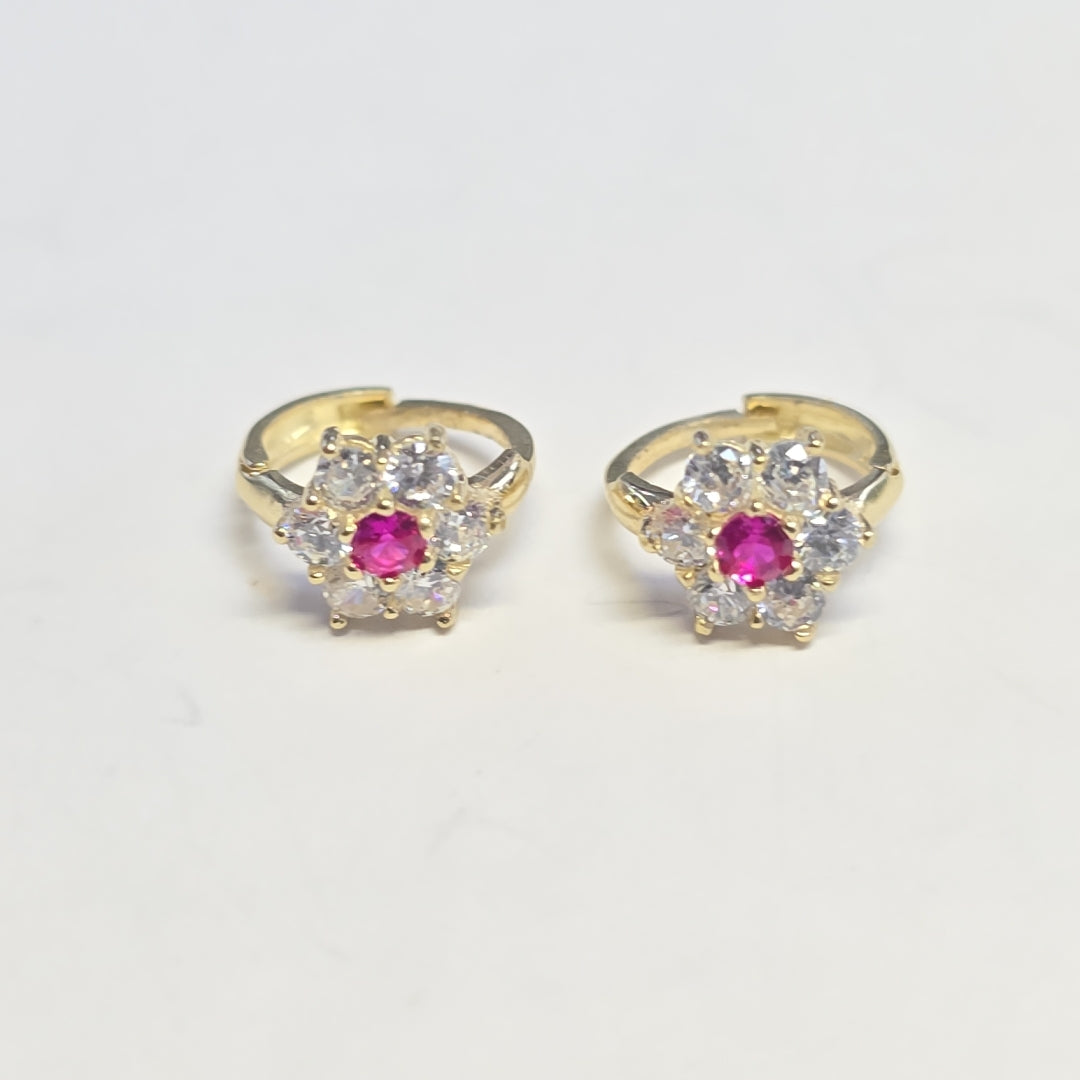 ARETES HUGGIES CON CIRCONIAS Y PIEDRA DE COLOR 14K 1.8 GR (NUEVO)