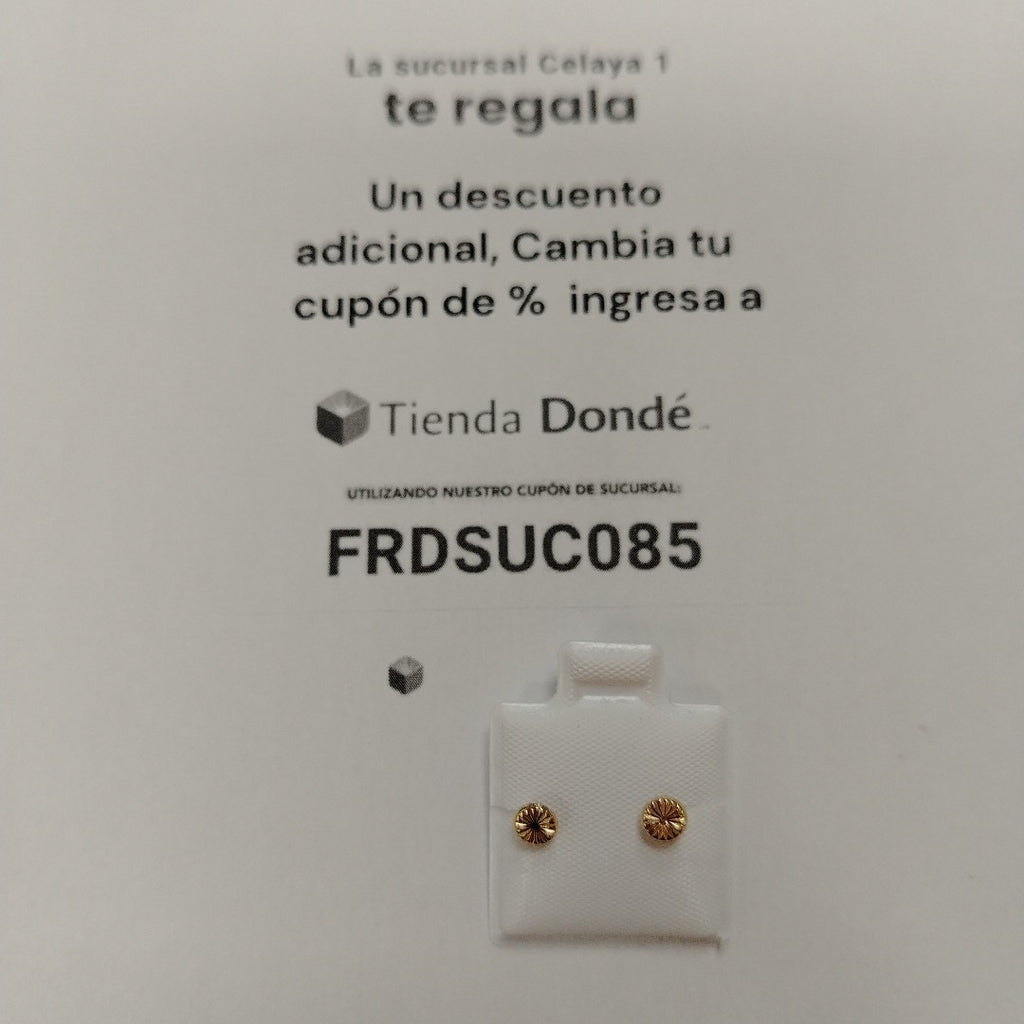 BROQUELES BROQUEL FIG BOTON RAYADO 14K 0.1577 GR (NUEVO)