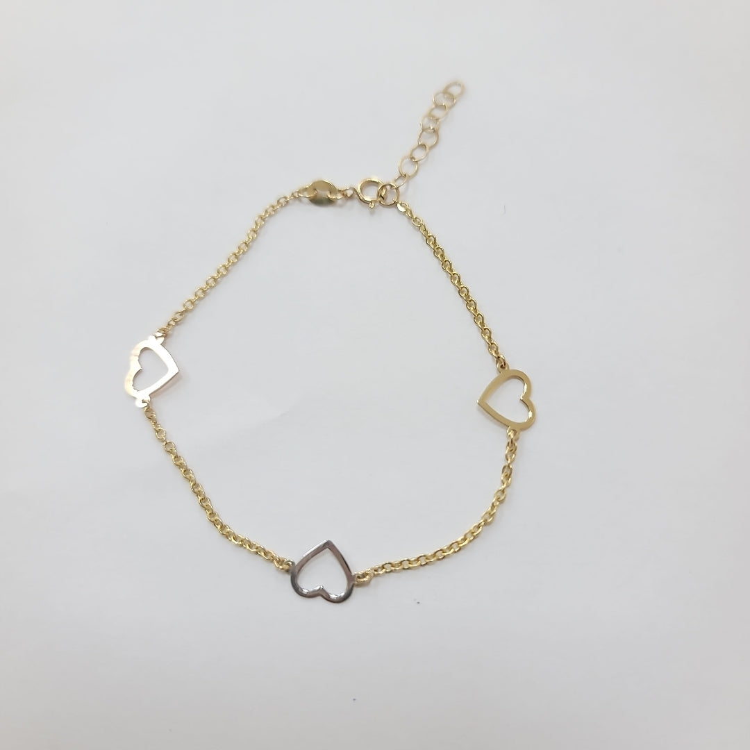 PULSERA ESPECIAL CON CORAZONES CONBINADOS 14K 18 CM 1.7 GR (NUEVO)
