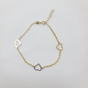 PULSERA ESPECIAL CON CORAZONES CONBINADOS 14K 18 CM 1.7 GR (NUEVO)