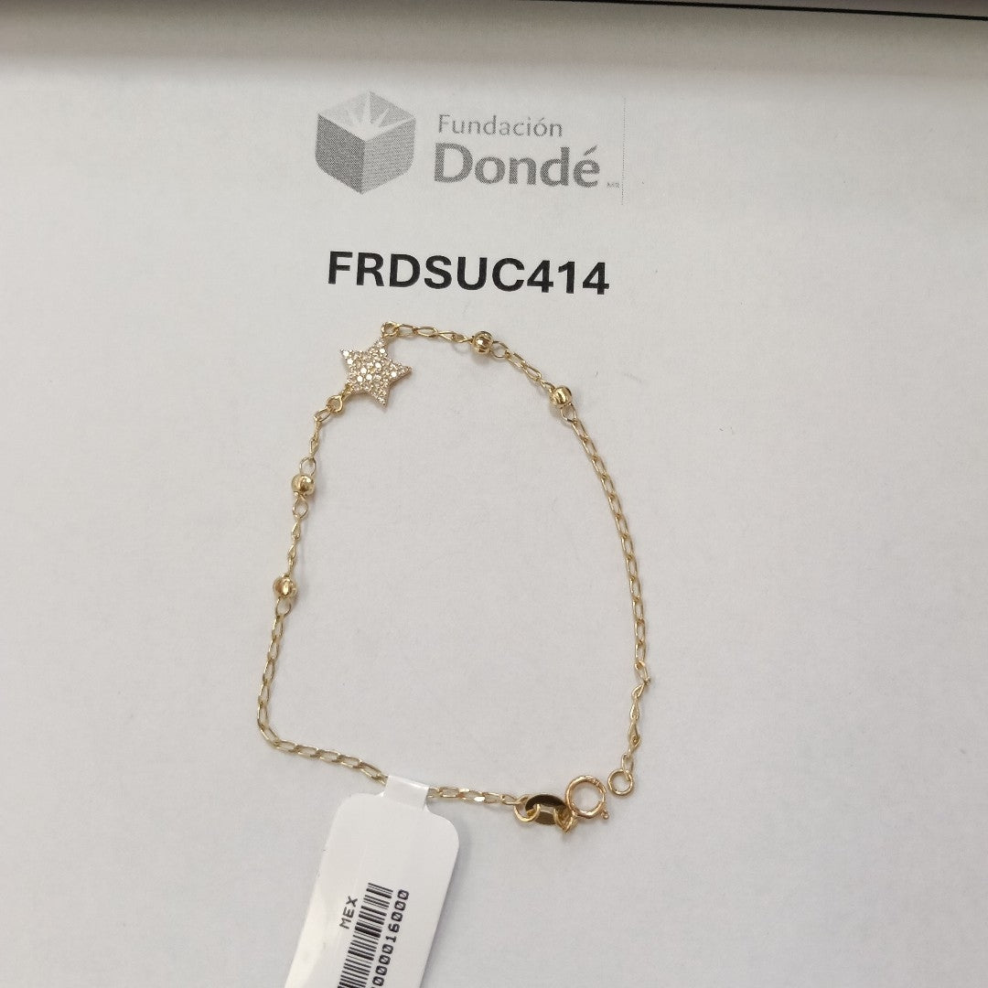 PULSERA ESPECIAL CON ESTRELLA Y CIRCONIAS 14K 18 CM 1.5 GR (NUEVO)
