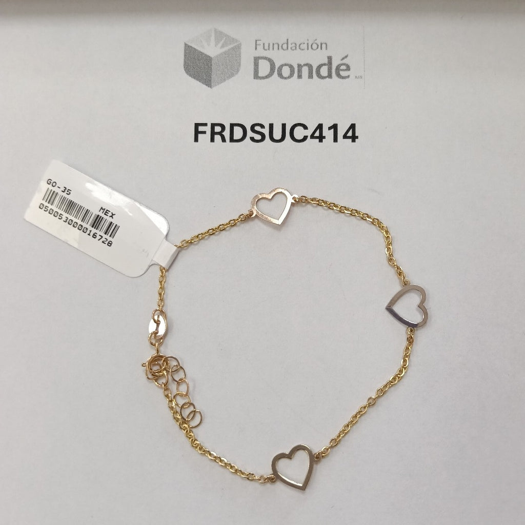 PULSERA ESPECIAL CON CORAZONES CONBINADOS 14K 18 CM 1.7 GR (NUEVO)