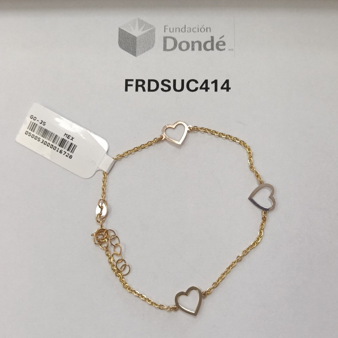 PULSERA ESPECIAL CON CORAZONES CONBINADOS 14K 18 CM 1.7 GR (NUEVO)