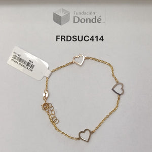 PULSERA ESPECIAL CON CORAZONES CONBINADOS 14K 18 CM 1.7 GR (NUEVO)