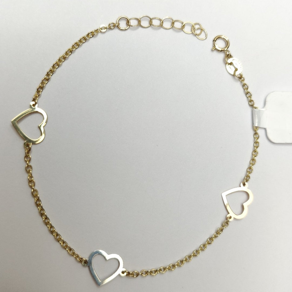 PULSERA ESPECIAL CON CORAZONES CONBINADOS 14K 18 CM 1.7 GR (NUEVO)