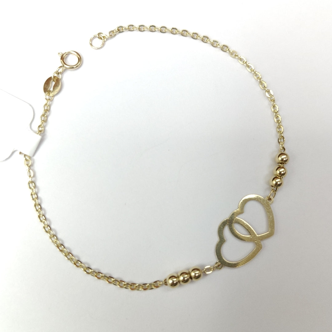 PULSERA TEJIDO ESPECIAL C CORAZONES 14K 18 CM 1.7 GR (NUEVO)