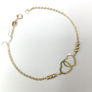 PULSERA TEJIDO ESPECIAL C CORAZONES 14K 18 CM 1.7 GR (NUEVO)