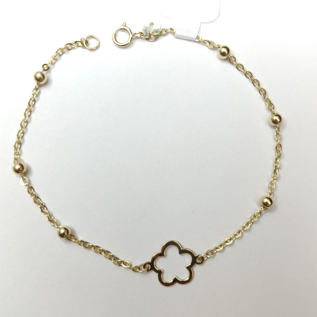 PULSERA TEJIDO ESPECIAL CON FLOR 14K 18 CM 1.6 GR (NUEVO)