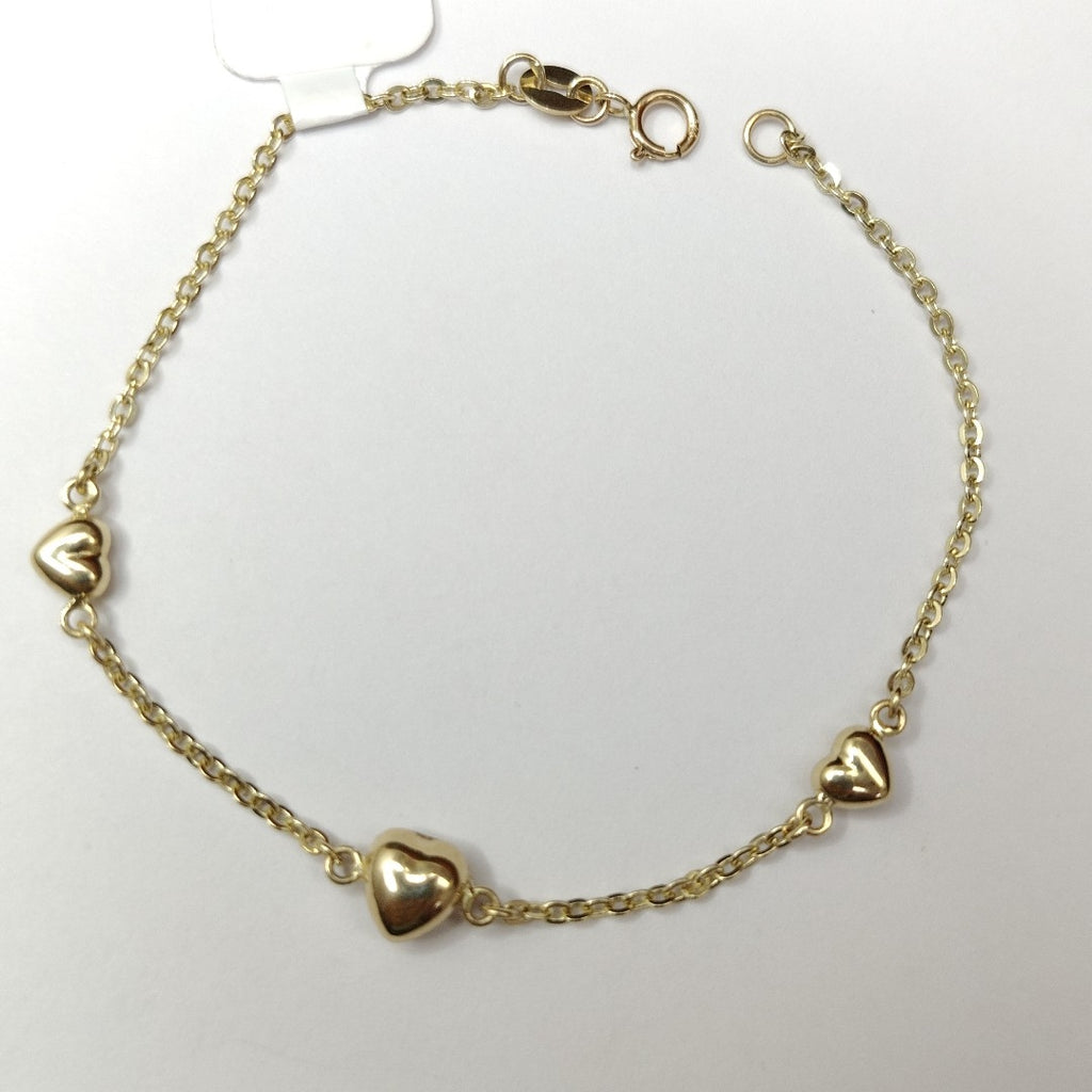 PULSERA TEJIDO ESPECIAL CON CORAZONES 14K 18 CM 1.7 GR (NUEVO)