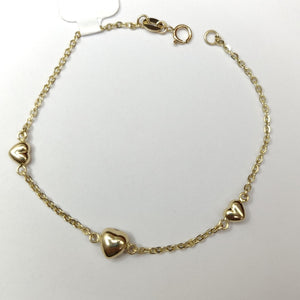PULSERA TEJIDO ESPECIAL CON CORAZONES 14K 18 CM 1.7 GR (NUEVO)